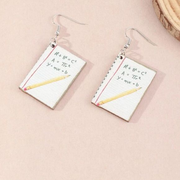 School Paper Earrings Dangle‎ Novelty Math Equation - Picture 5 of 6